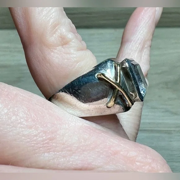 Vintage Designer KRYPELL Sterling Silver & Gold "X" CZ Dome Ring, Size 5.5 - Picture 12 of 13